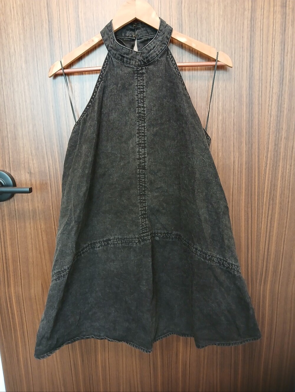 FREE PEOPLE Black Halter Denim Dress SZ S